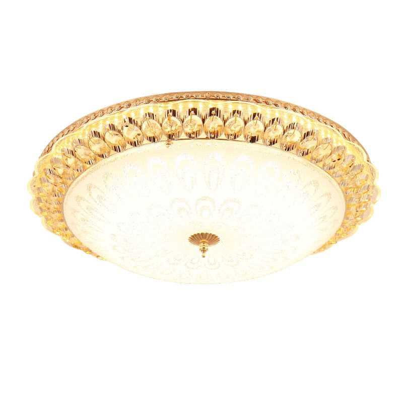 Gold Metal Flush Mount Light Fixtures Traditional Bedroom Ceiling Lamps with Glass Shade