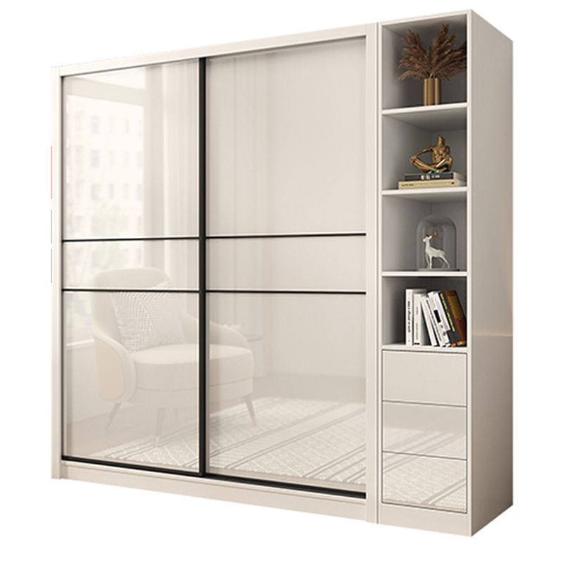 Sliding Door Wardrobe Closet White Wood Wardrobe Armoire with Shelves