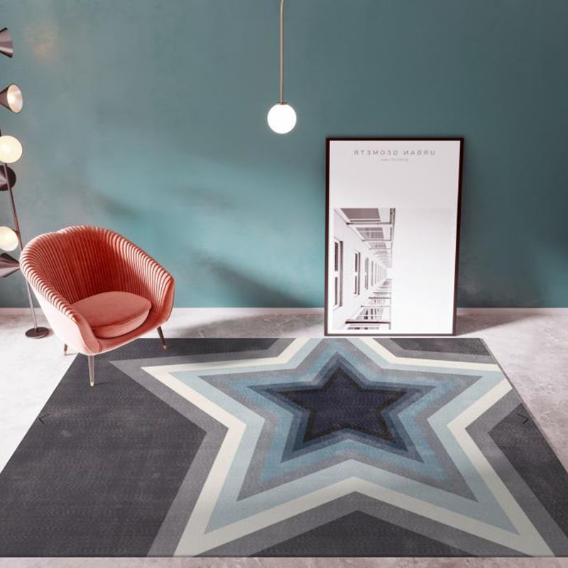 Blue Modern Carpet Geometric Pattern Polyester Area Carpet Stain Resistant Rug for Drawing Room