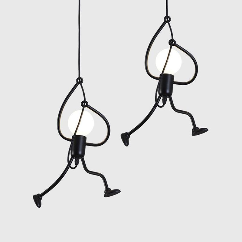 Black Cartoon Person Shaped  Suspension Pendant Art Deco Metal Hanging Light for Bedroom