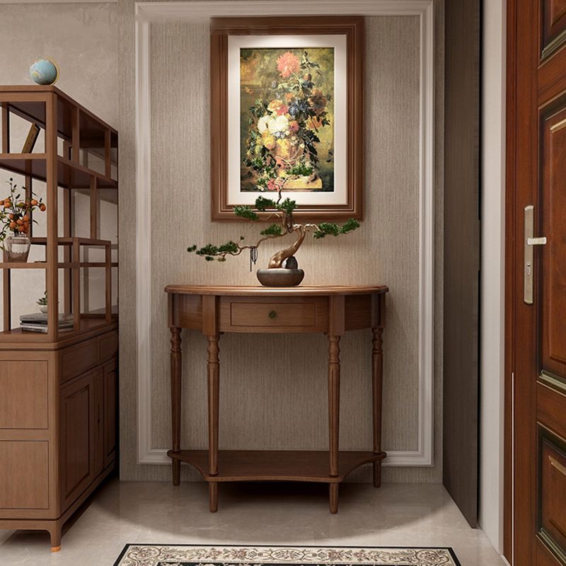 Storage Solid Wood Console Table Half Moon Mid-Century Modern Console