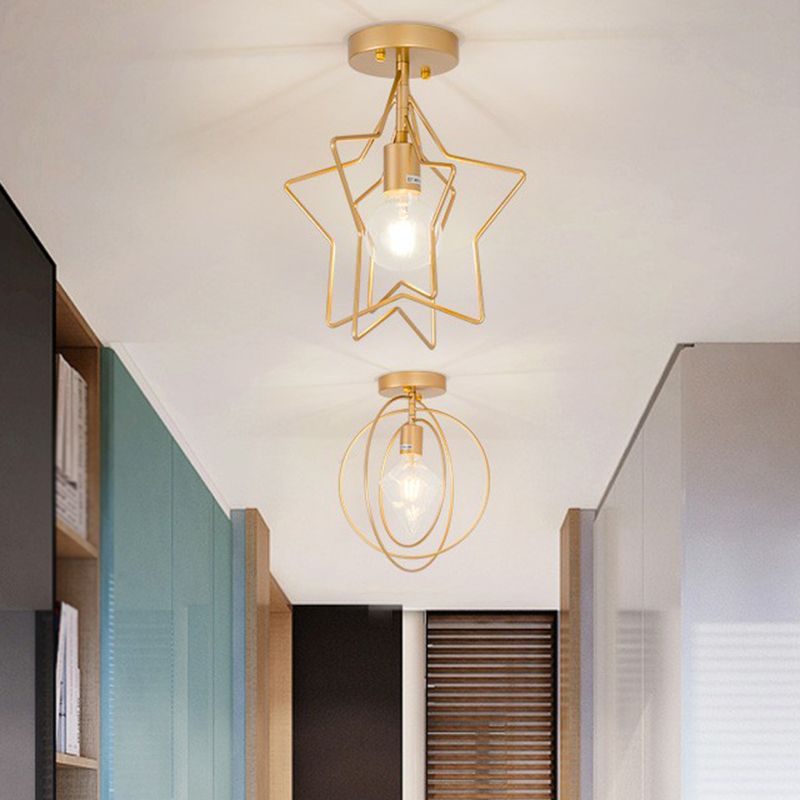 1 kop geometrische semi -flush light Noordse metalen plafond gemonteerde lamp voor gang