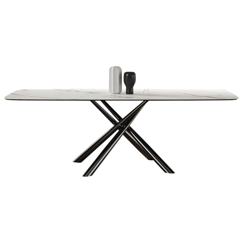 Rectangle Dining Table Industrial Stone Table in White for Dining Room