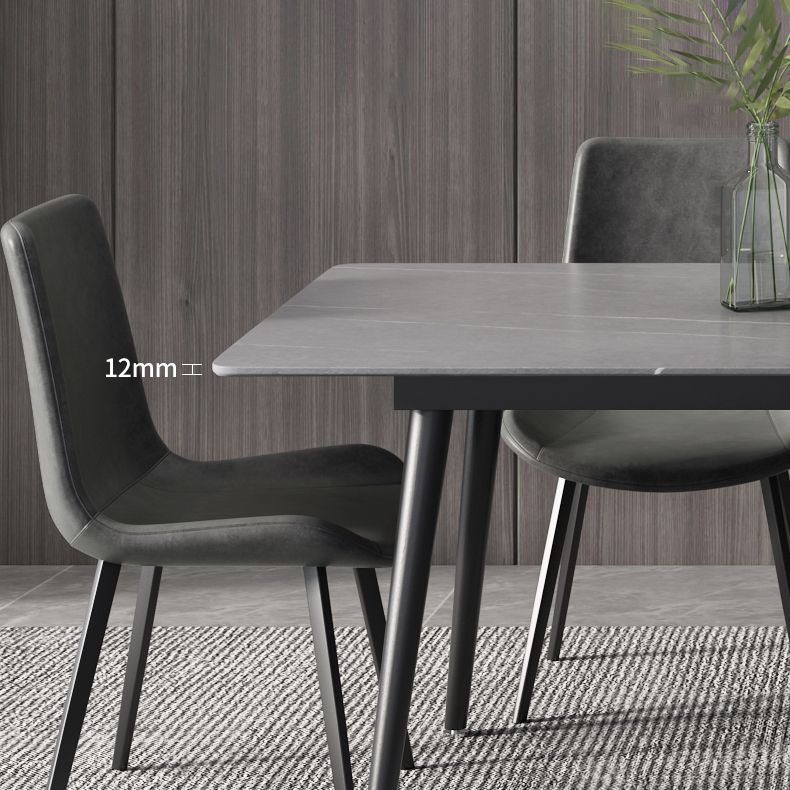 Contemporary Style Sintered Stone Dining Set with Traditional Height Table and Black Leg Base