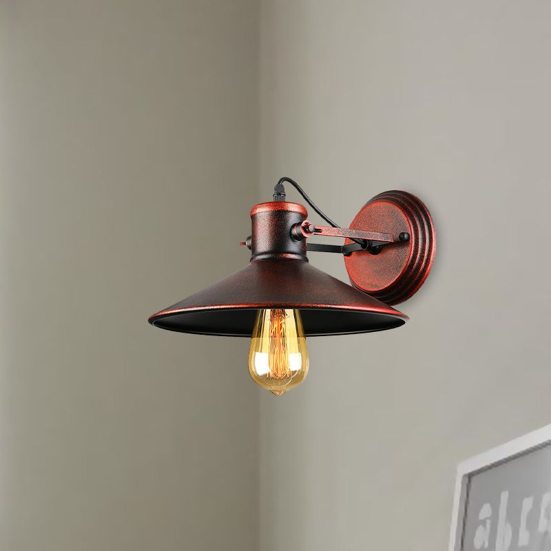 Metallic Saucer Sconce Wall Lighting Antique Style 1 Bulb Corridor Wall Sconce Lamp in Black/Rust