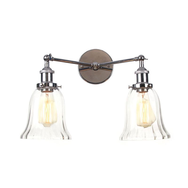 2 Lights Indoor Wall Lighting Industrial Style Black/Chrome/Bronze Sconce with Bell Clear Glass Shade