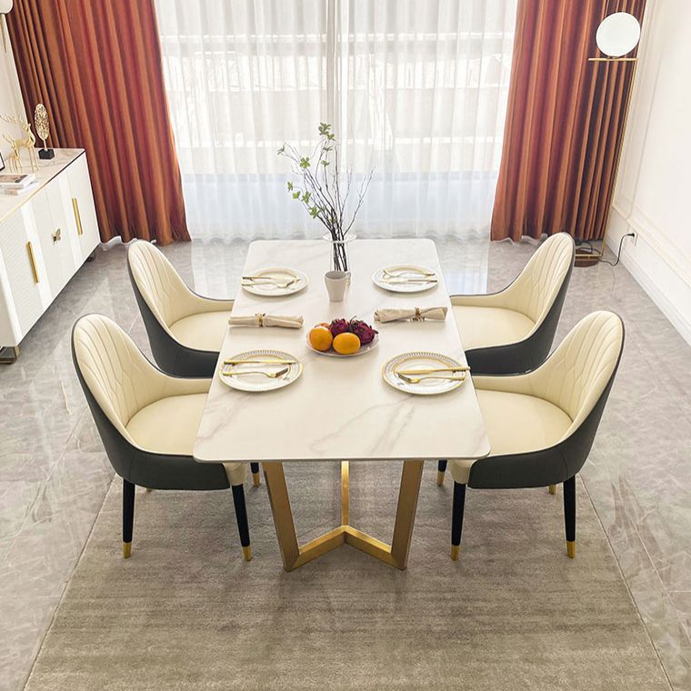 Scandinavian Metal Base Dining Table Rectangle Formal Dinette Set for Dining Room