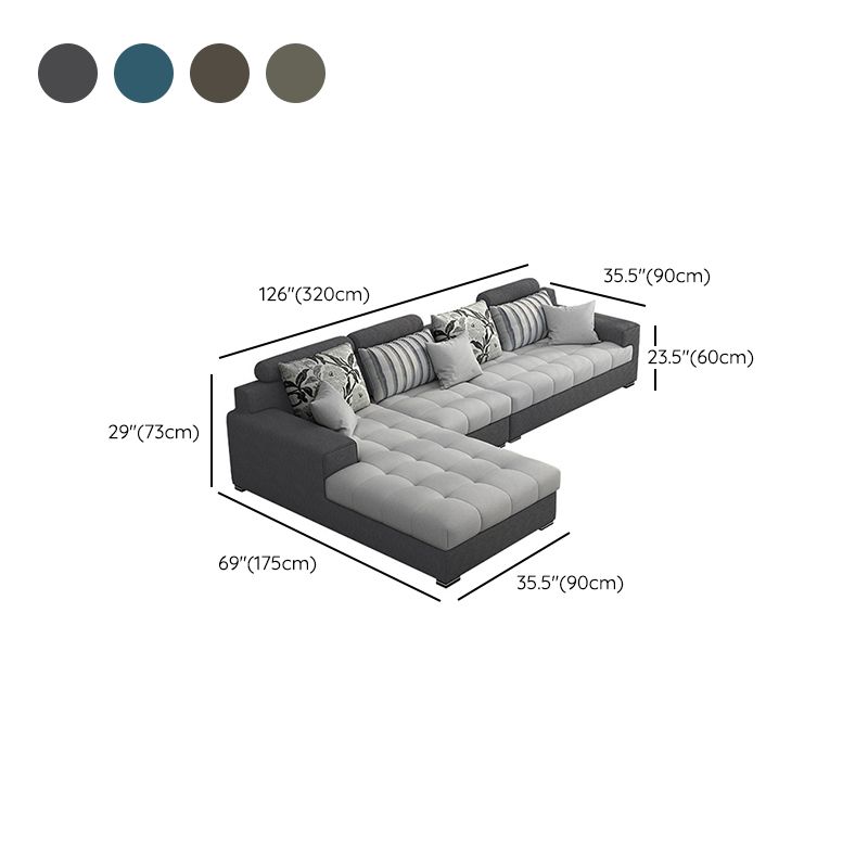 Slipcovered Square Arm Sectional Modern Fabric 4-seater Sectional