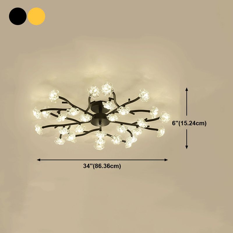 Lampada in metallo moderno a filo in metallo Multi-testa Accensione del soffitto camera da letto con tonalità di vetro