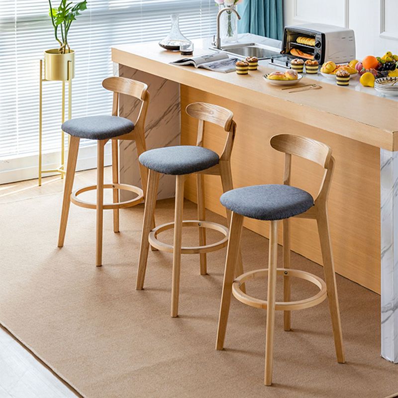 Scandinavian Wood Stool Fabric Upholstered Rectangle Seat Counter Stool in Matte Finish