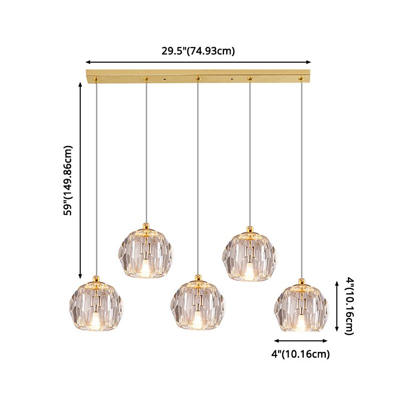 Simplicity Globe Pendant K9 Crystal Dining Room Hanging Ceiling Light in Brass