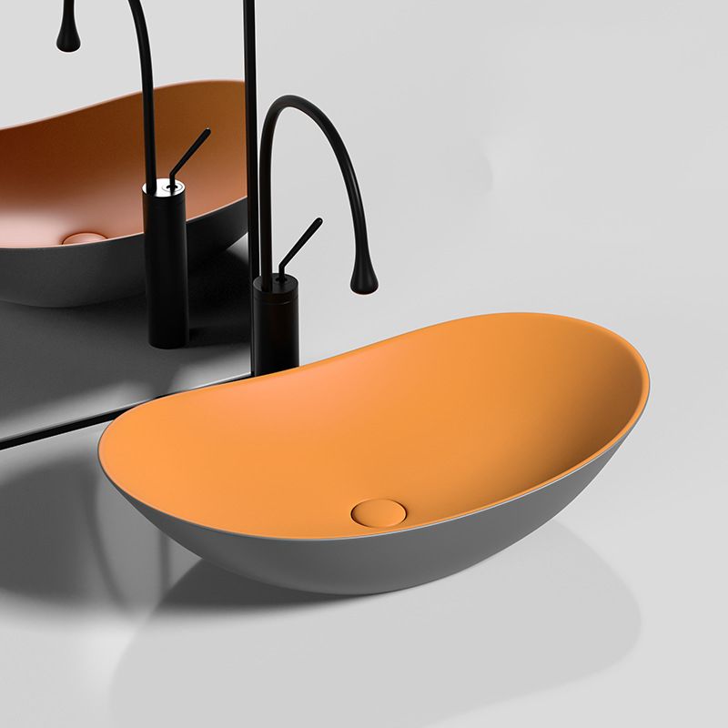 Modern Vessel Bathroom Sink Oval Porcelain with Basin and Faucet Wash Stand