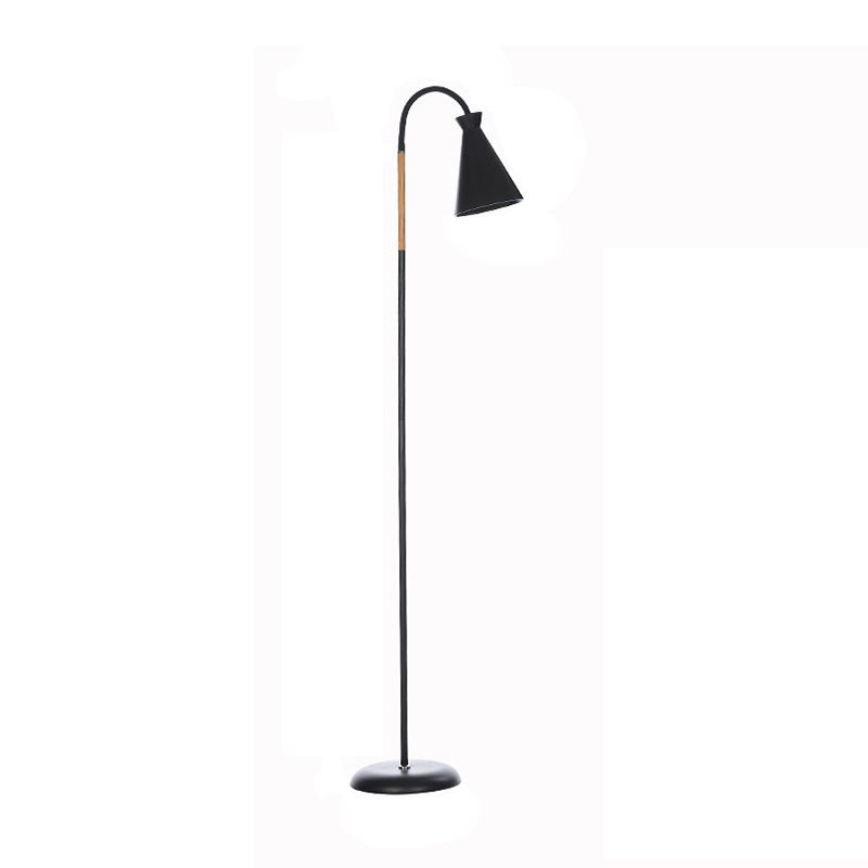 Lampada da pavimento a 1 bulba in stile macaron Light flessibile in piedi con tonalità di plastica conica