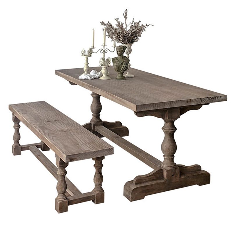 Rectangle Trestle Dining Table Medieval Modern Style Wood Table for Dining Room