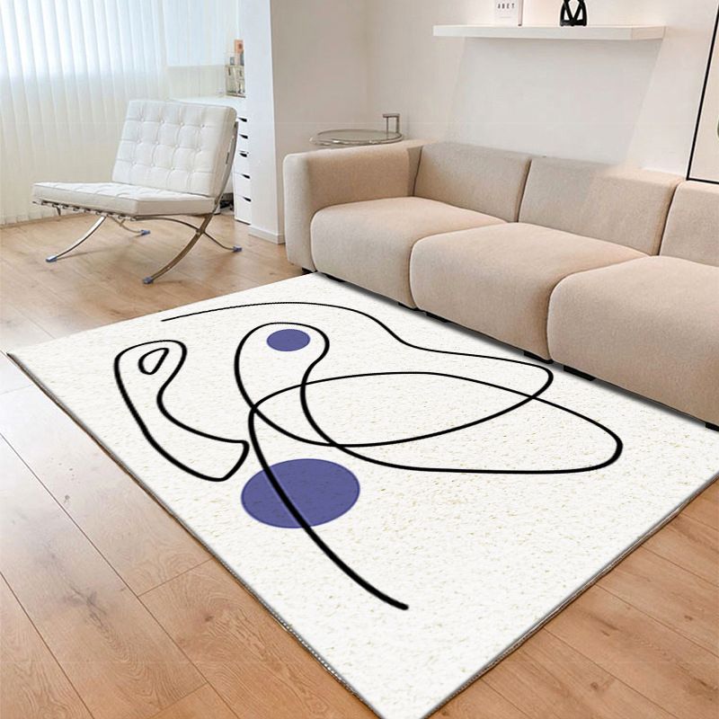 White Abstract Face Rug Polyester Casual Rug Non-Slip Backing Rug for Living Room