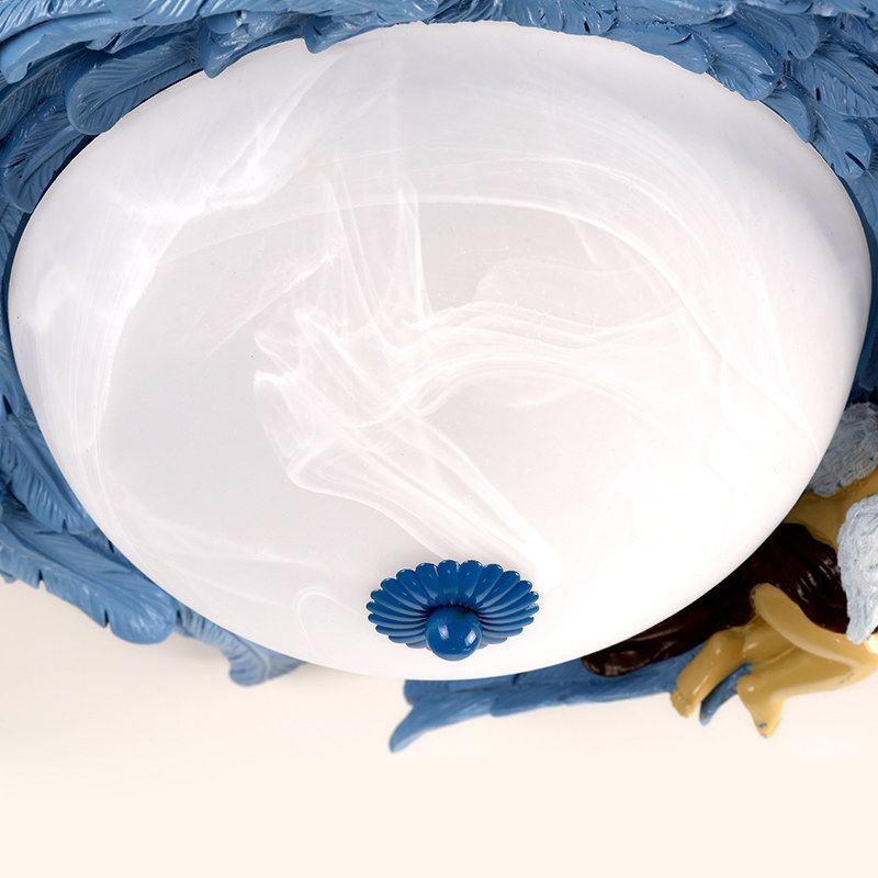Resin Wing Flush Mount Light with Angel Child Bedroom Romantic Ceiling Lamp