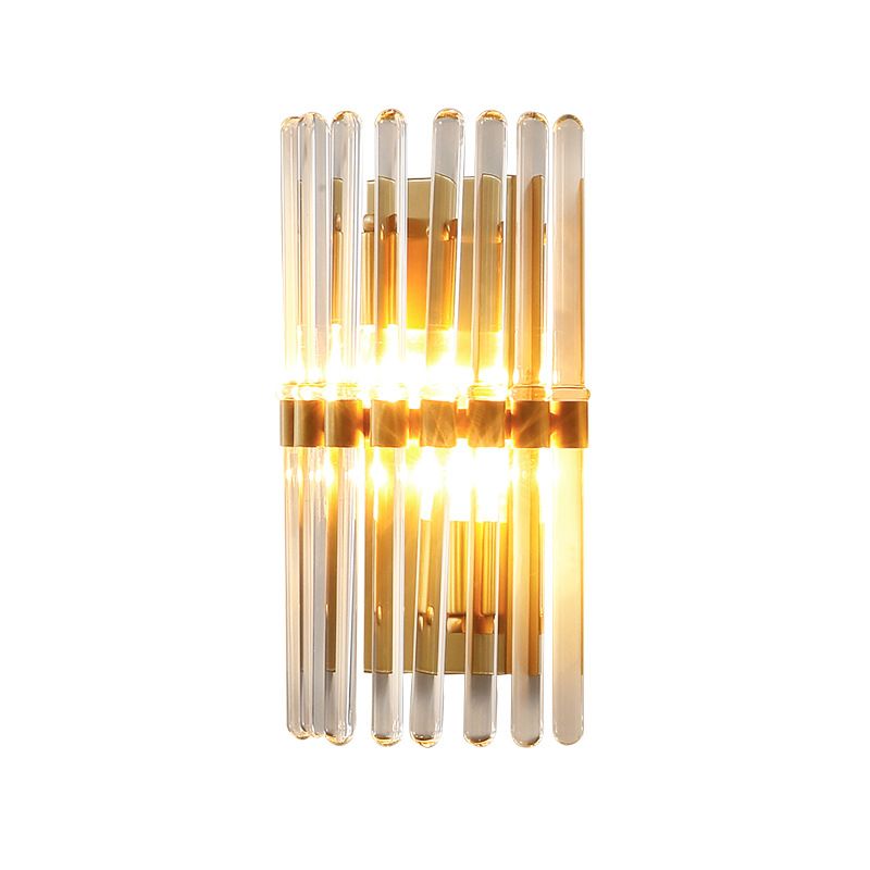 Half-Cylindrical Wall Lighting Contemporary Clear Crystal 1 Light Brass Finish Sconce Lamp for Bedroom