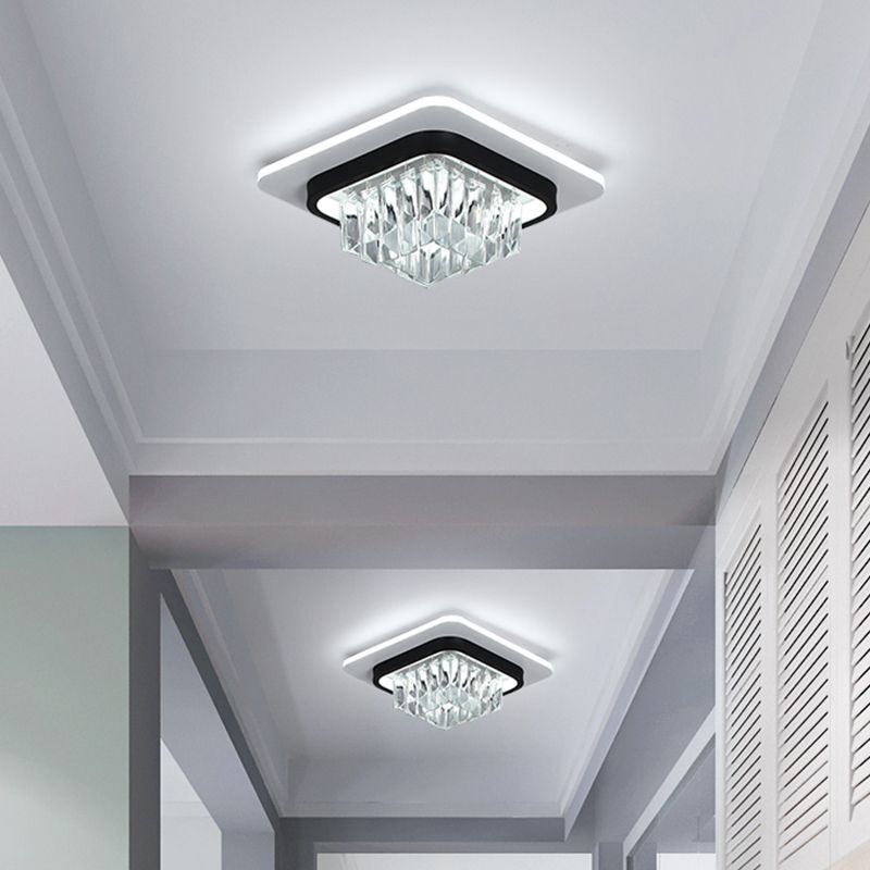 Modern Round/Square Ceiling Light Crystal Rectangle LED Corridor Flush Mount Lamp Fixture in Black