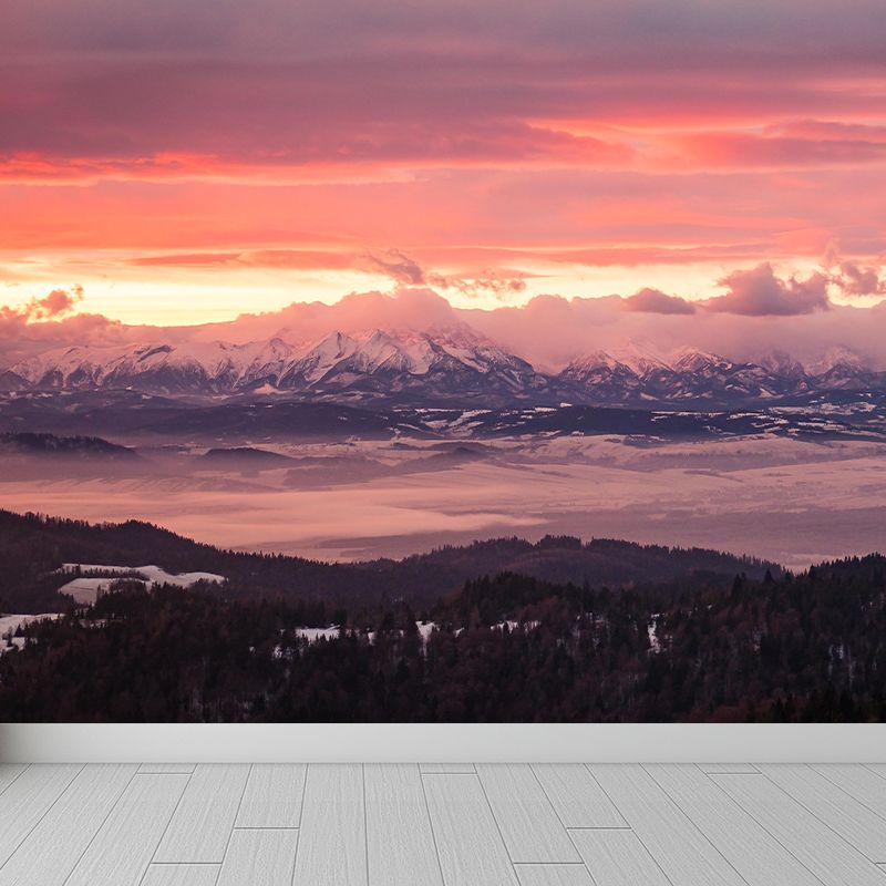 Mountain Range Sunset View Mural Wallpaper Mildew Resistant Indoor Wall Art