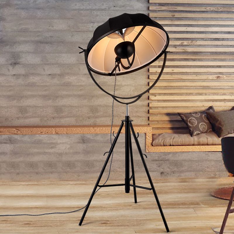 Lámpara de trípode de trípode en forma de sombrero Art Deco Iron Coster 1 Head Sala de estar de pie de pie en negro/gris