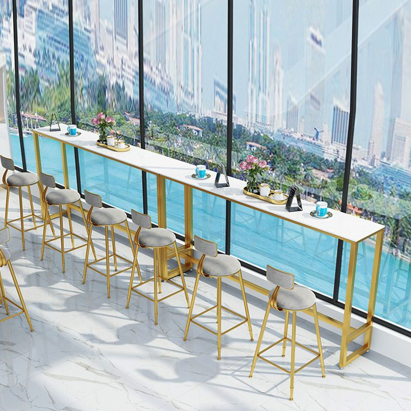 Glam Bar Height Table Faux Marble Top Bistro Bar Table with Trestle Base