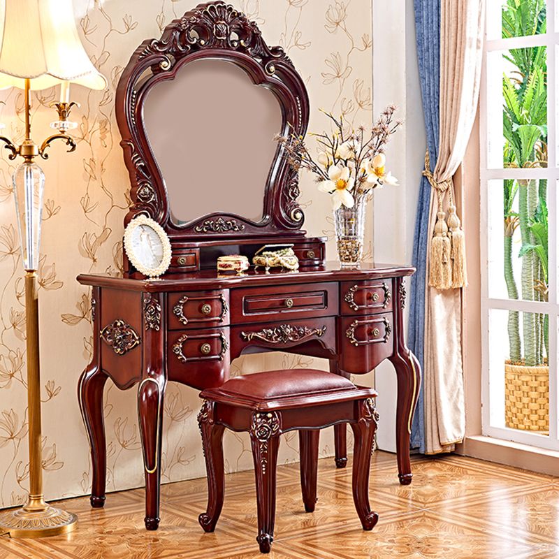 Brown Oak Vanity Set 64.96" High Vanity with Drawer and Mirror