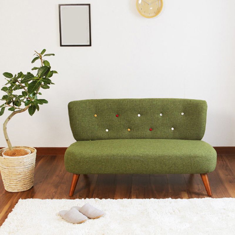 Contemporary Cotton Armless Sofa with Tufted Back and Solid Wood Legs