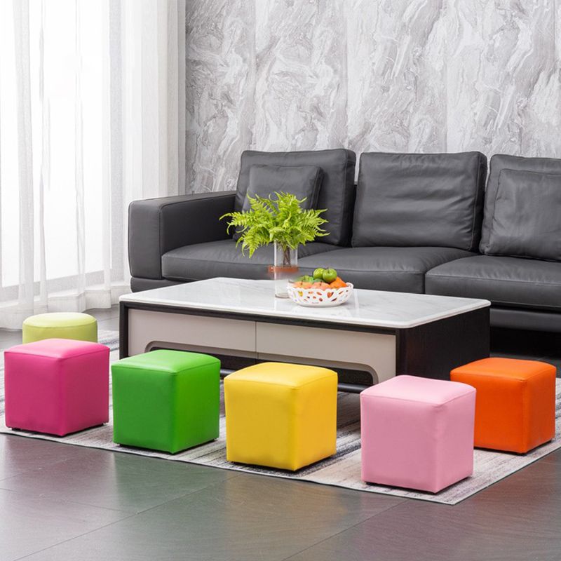 Contemporary Pouf Ottoman Faux Leather Upholstered Solid Color Ottoman