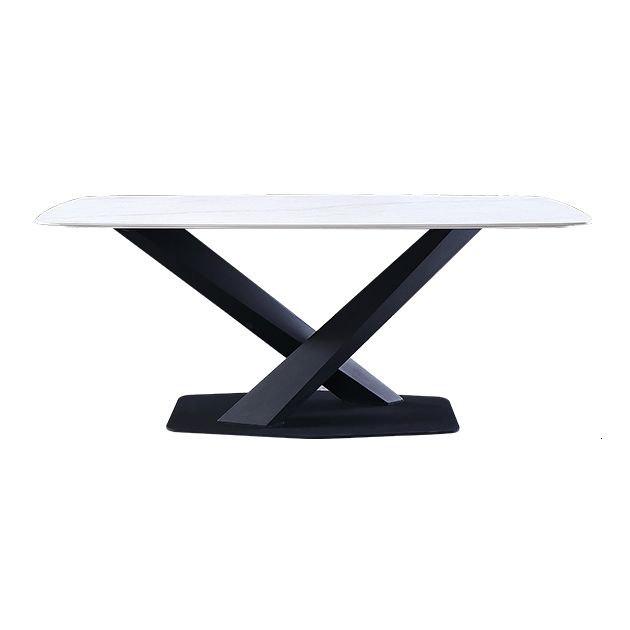 Traditional Luxury Rectangle Dining Table Sintered Stone Table with Pedestal Base