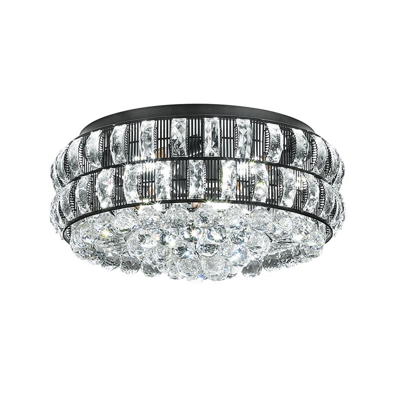 Black Round Flushmount Modernism 7-Head Crystal Orbs Ceiling Flush Mount for Bedroom