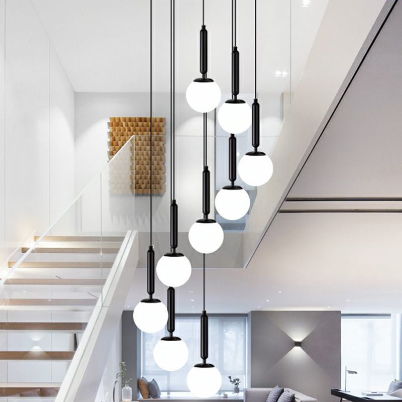 Ballo spirale Ampiccante Light Scale di vetro di Opal Nordic Opal Multi Light Cioncent Lighting