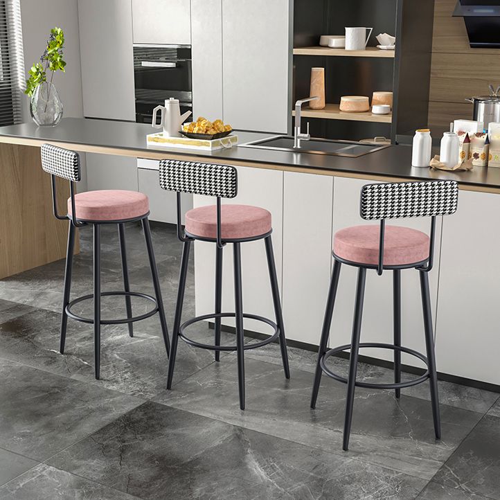 Modern Armless Backrest Counter Stool Iron Kitchen Bar Stool with Pedal and Cushion