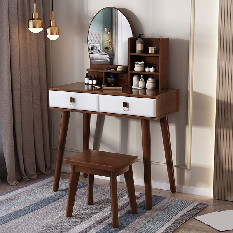 2-Drawers Mirror Table Dressing Table Solid Wood Make-up Vanity