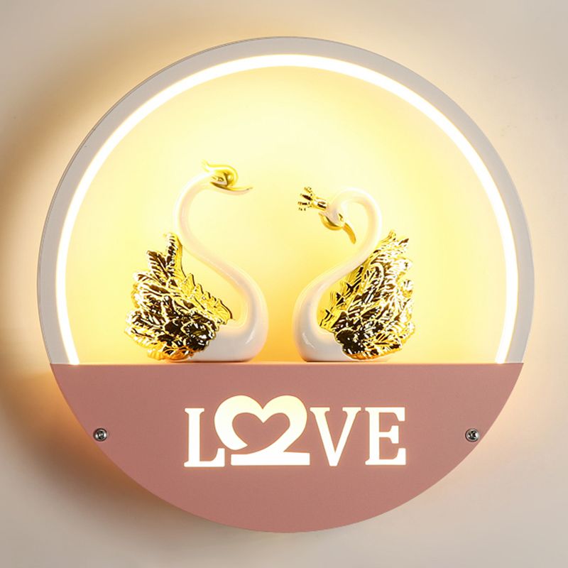 Nordic Style Iron Wall Light Round Shape LED Wall Lamp with Silica Gel Shade for Bedroom