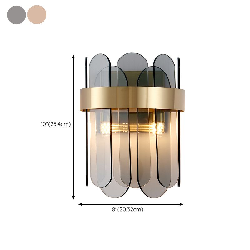 Contemporary 2-Light Brass Bathroom Vanity Light Glass Shaded Bath Bar