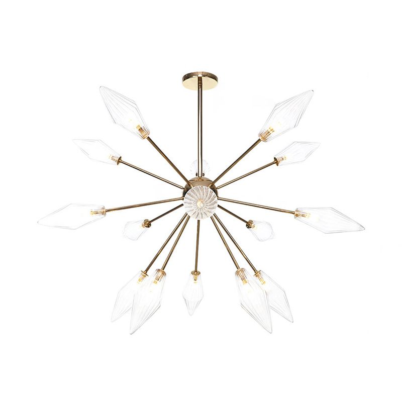 Diamond Shape Indoor Hanging Chandelier Light Amber/Clear Glass 9/12/15-Head Industrial Stylish Ceiling Light Fixture