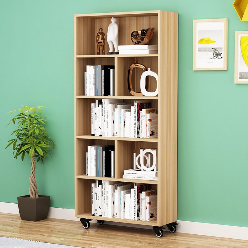 Contemporary Standard Bookcase Vertical Closed Back Bookshelf with Wheels