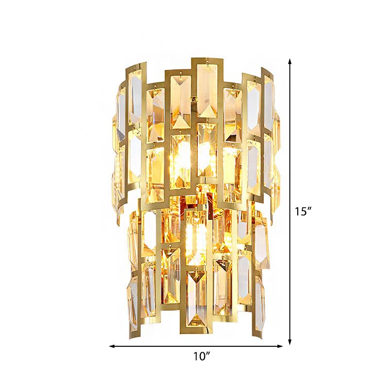 Vintage Style Tiered Wall Light Sconce Clear Crystal 3/5 Lights Living Room Wall Lamp in Gold Finish
