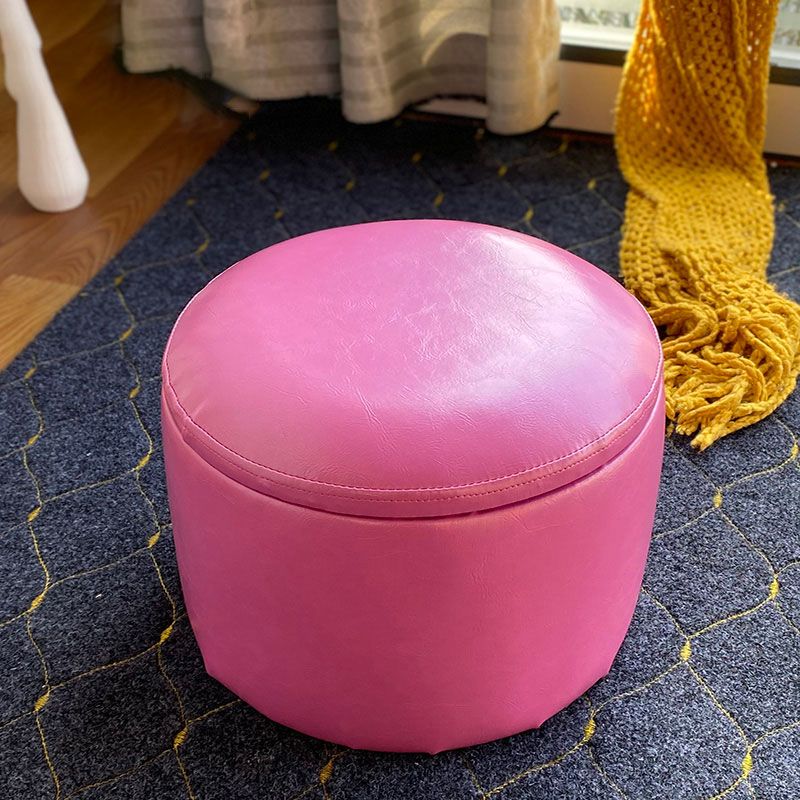 Faux Leather Ottoman Plain Round Stain Resistant Pouf Ottoman with Storage