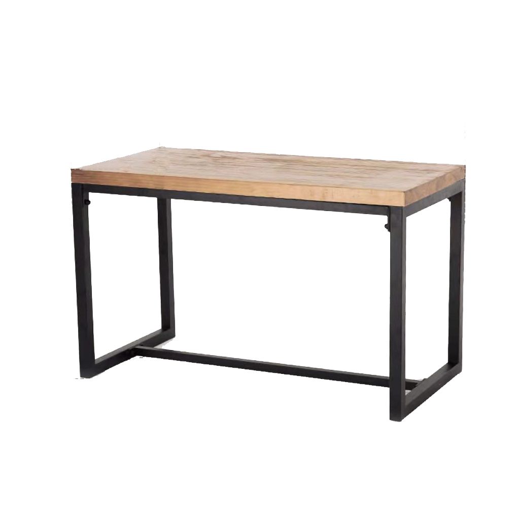 Industrial Natural Finish Dining Table Indoor Rectangle Table with Metal Base