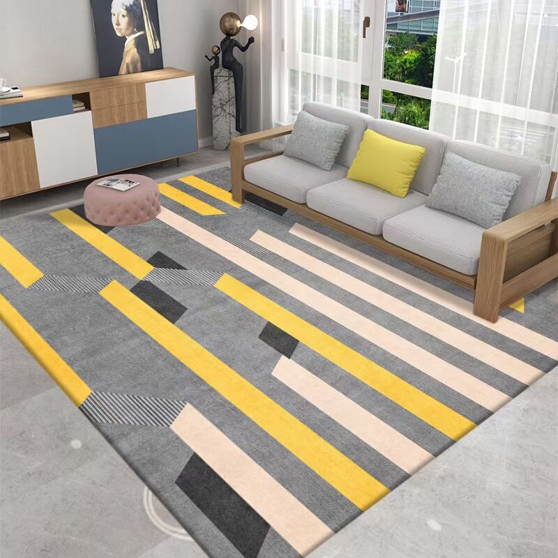 Black Geometric Pattern Rug Polyester Modern Rug Washable Rug for Home Decor