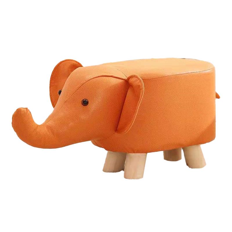 Contemporary Pouf Ottoman Cotton Upholstered Animal Shape Ottoman with Chair Legs