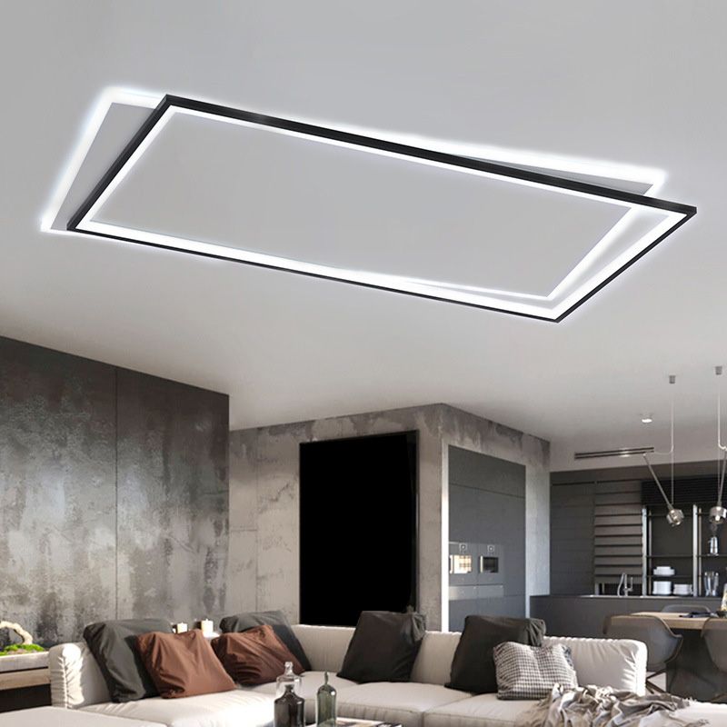 Plafonnier rectangulaire en métal, éclairage de plafond LED simple en noir et blanc