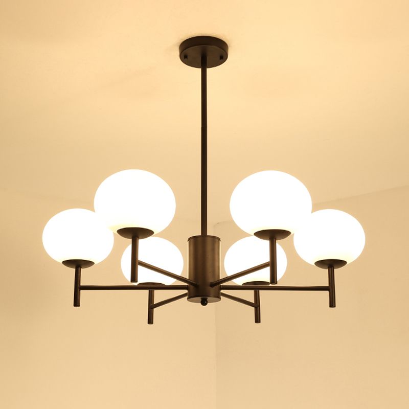 Oval Living Room Suspension Light Fixture Cream Glass Postmodern Ceiling Chandelier