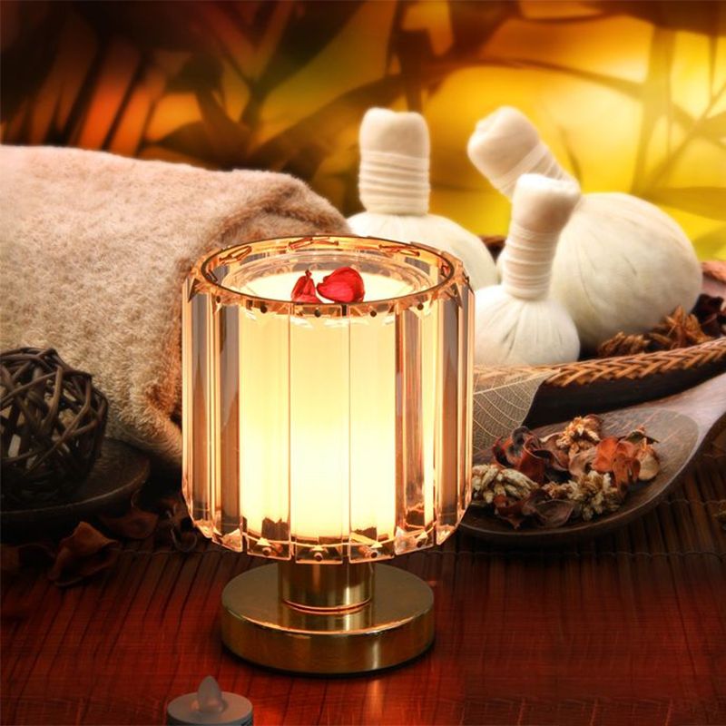 1 table de table de tête d'éclairage simple fin finition en or lampe de support de nuit avec colonne Crystal Prisms Shade