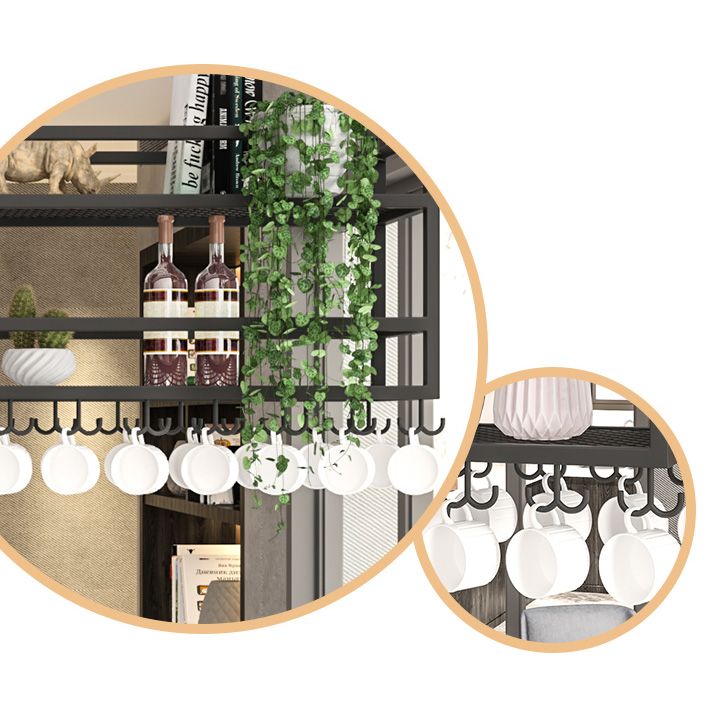 Metal Hanging Wine Glass Rack Modern Black Wine Holder with Shelves
