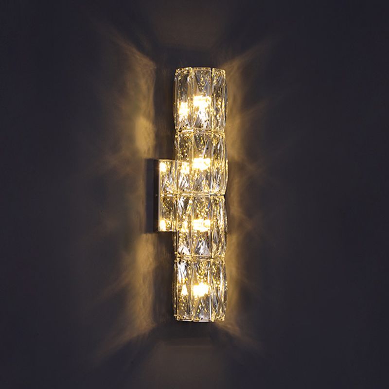 Modern Style Wall Light Cylinder Crystal Sconces in Transparent for Bedroom