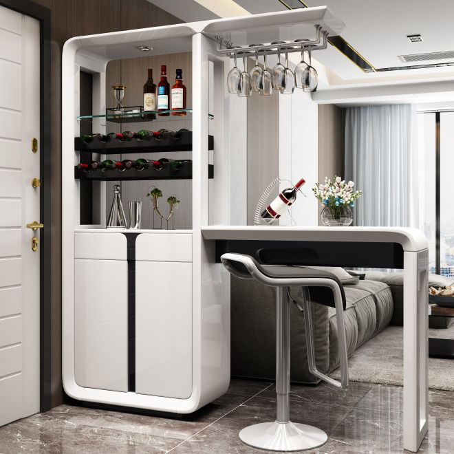 Mesa de barra laminada blanca glamorosa 39.3 "H Mesa de bistro con portavasos, solo mesa