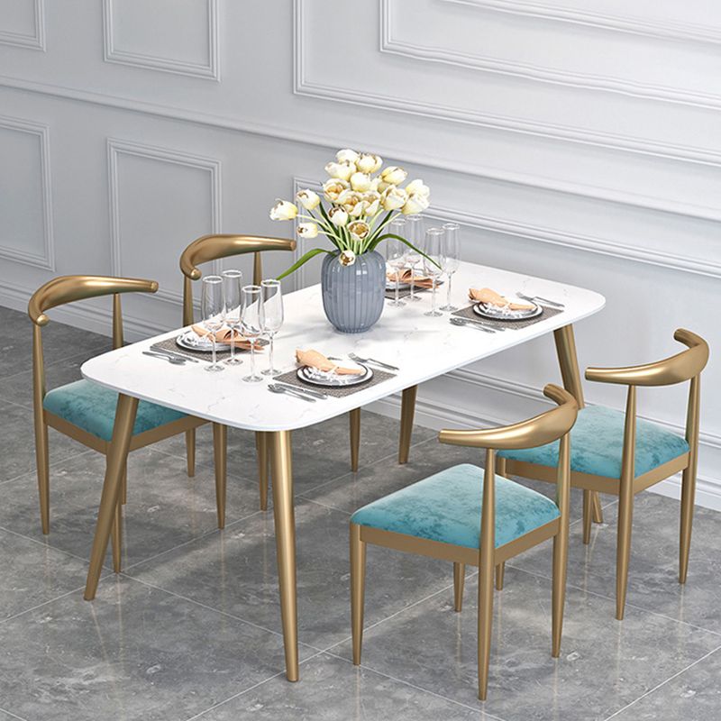 Contemporary Dining Set 1/2/5 Pcs Marble Dining Table with Cow Horn Chairs