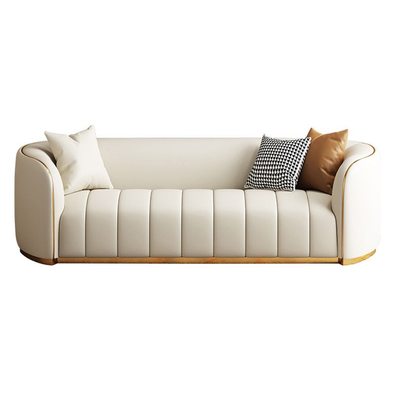 Genuine Leather Sofa Contemporary Simple Sloped Arm Sofa in Beige